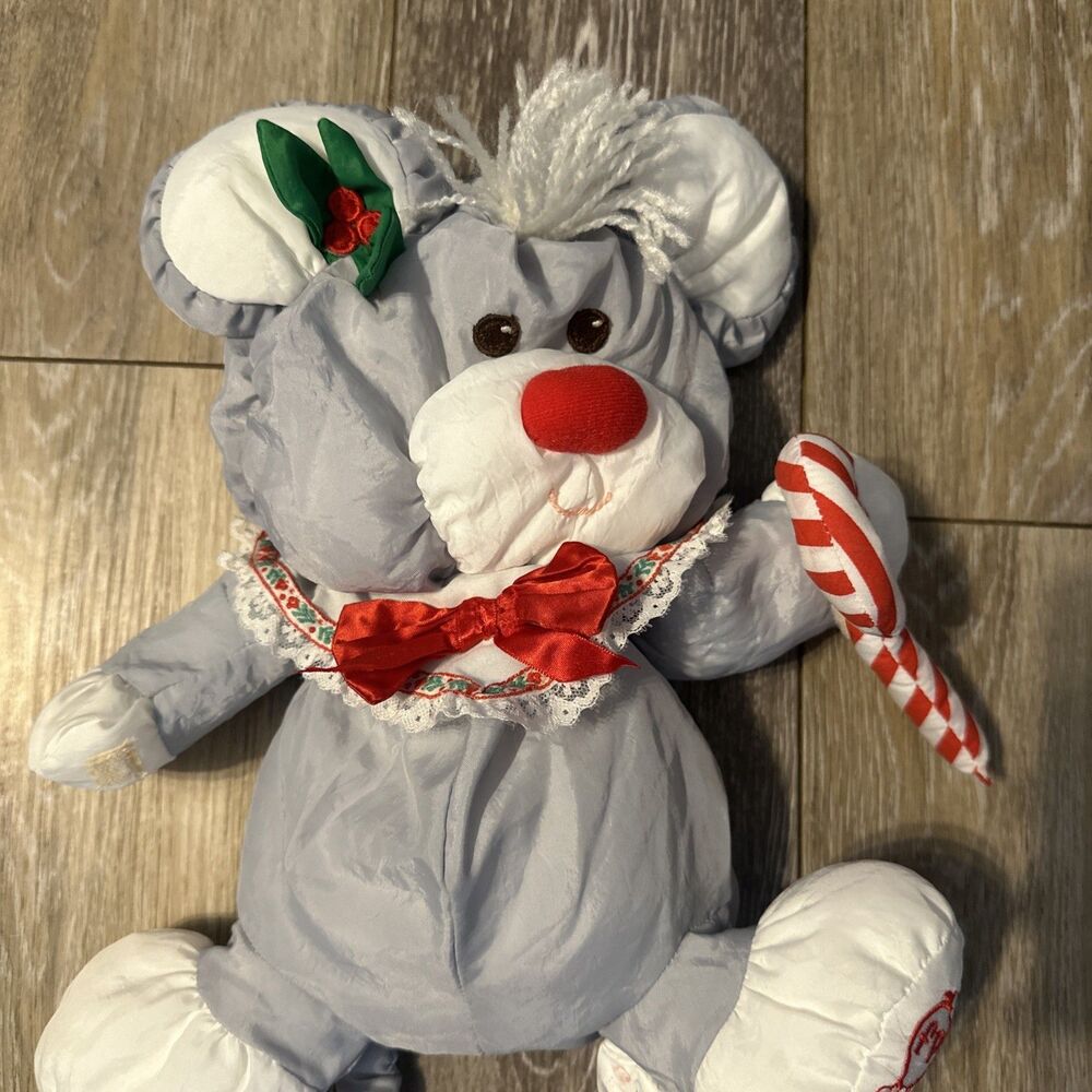 Vintage Fisher-Price Puffalump Gray Christmas Mouse Nylon Plush 1987 EUC - Picture 4 of 5